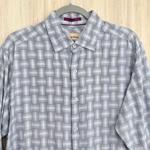 Tommy Bahama Shirt Men's Medium Geometric Collared Silk Cotton Blend Button Up - Picture 3 of 10
